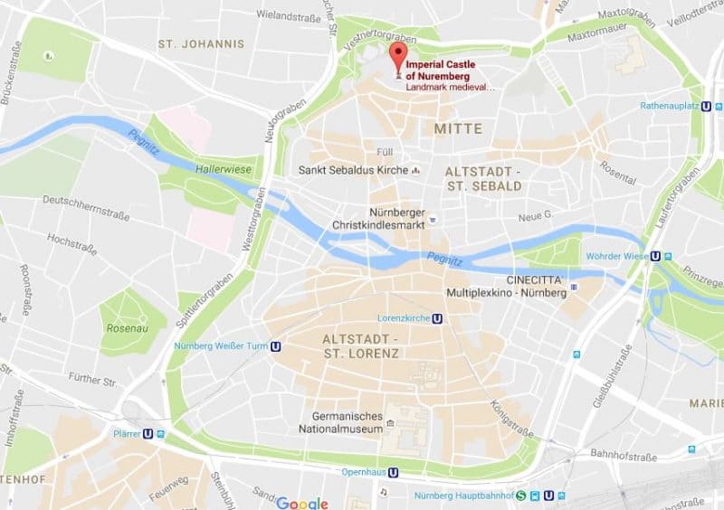 Google map view of fort wall around Nuremberg