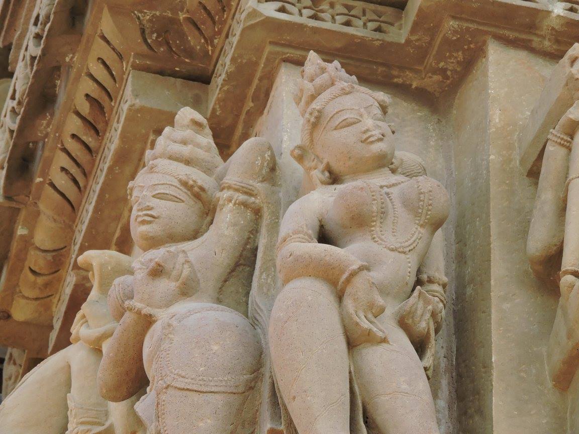 Statue of a lady Covering her private parts in Khajuraho